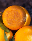 Gill Orange Soap – Gill Orange Soap displayed with oranges and citrus leaves – Old California Botanicals