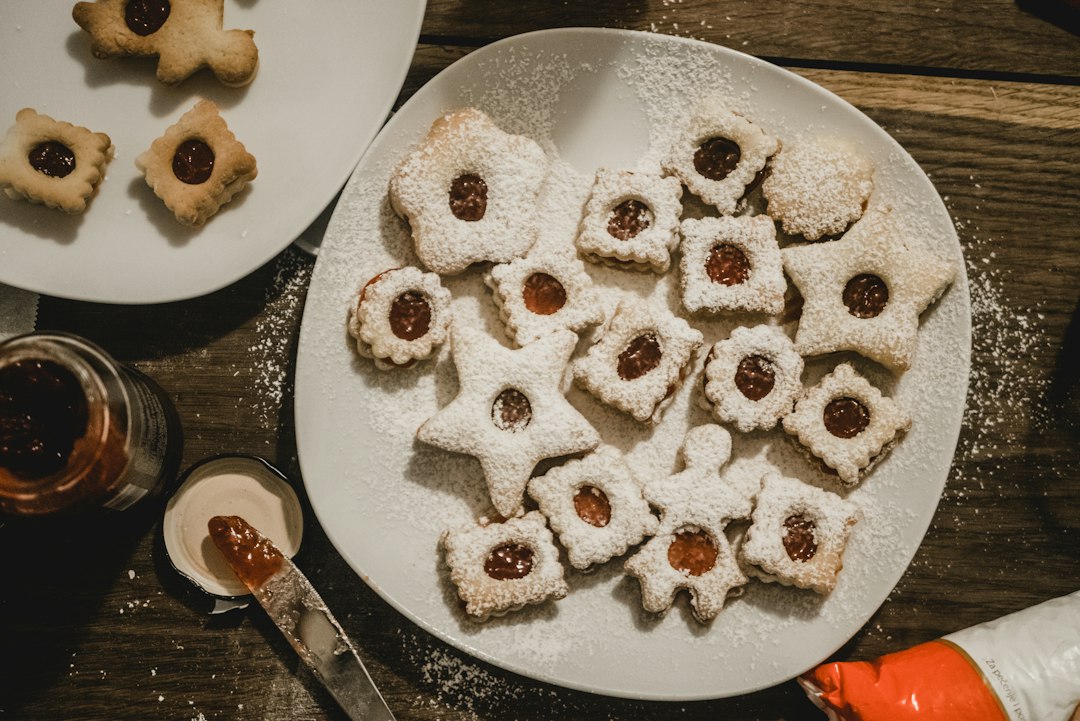 Biscuits on white plates