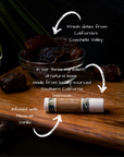 Seasonal California Botanical Lip Balm Club Subscription – Date Shake lip balm ingredients with dates and vanilla – Old California Botanicals