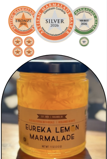 Jar of Eureka Lemon Marmalade with awards on a blurred background